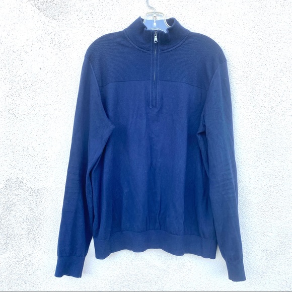 BANANA REPUBLIC men’s pullover sweater cotton cashmere navy blue knit popover L - Picture 7 of 9